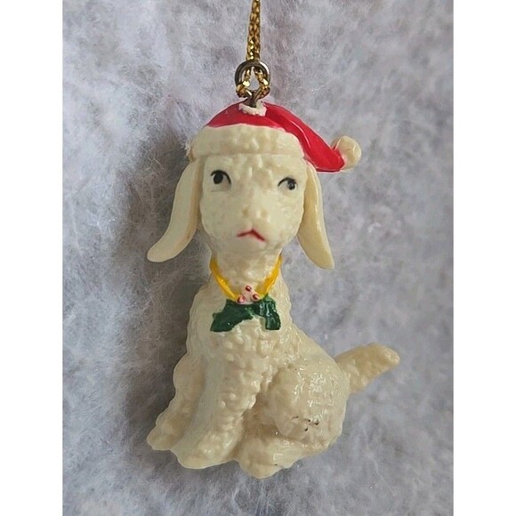 Vintage Christmas Tree Ornament Lamb Goat Sheep Santa Hat Holly Farm Animal 2.5" - Picture 2 of 12